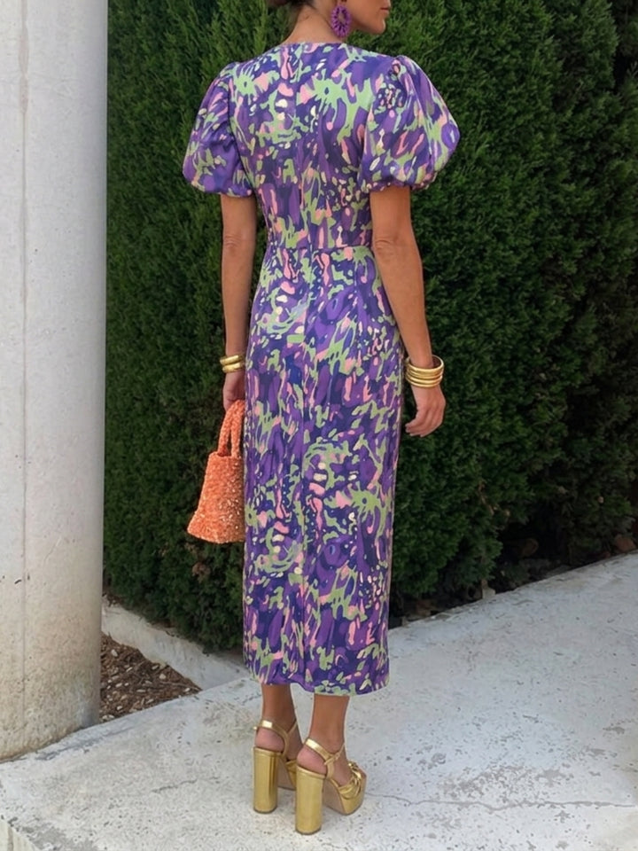 Women's Race Dress with Puff Sleeve & Floral | Midi