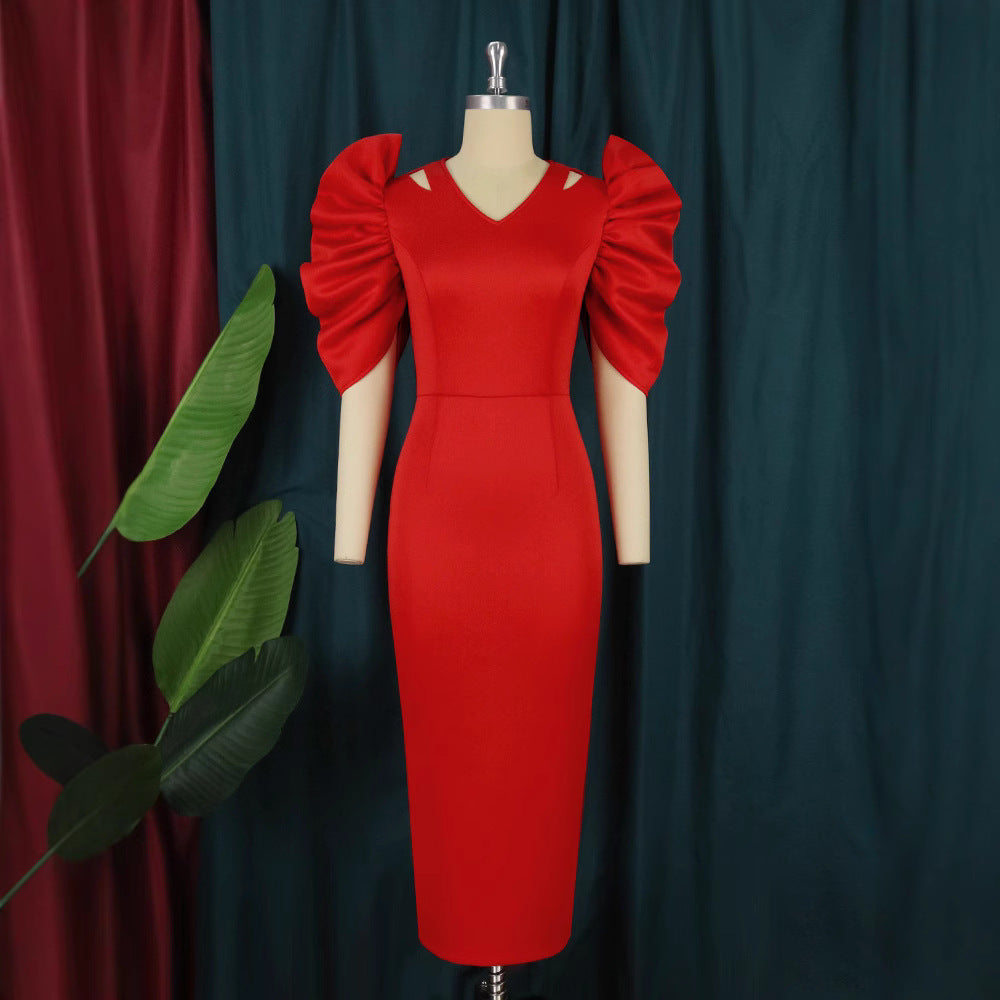 Women's Race Dress with Puff Sleeves | Midi
