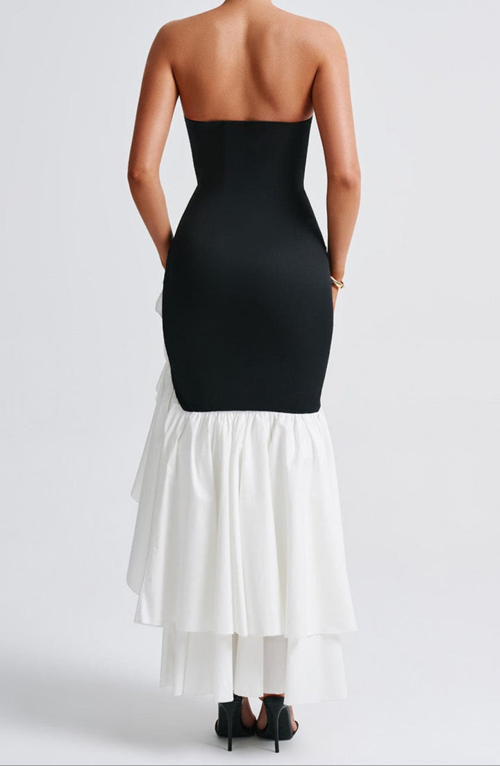 Women's Race Dress with Strapless Ruffle Train | Maxi