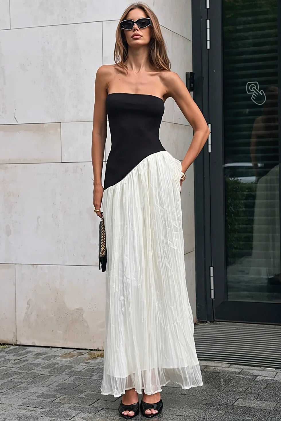 Women's Race Dress with Strapless Ruffle Train | Maxi