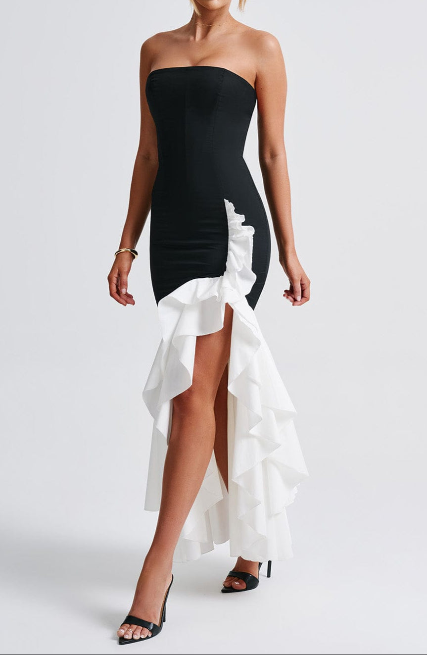 Women's Race Dress with Strapless Ruffle Train | Maxi