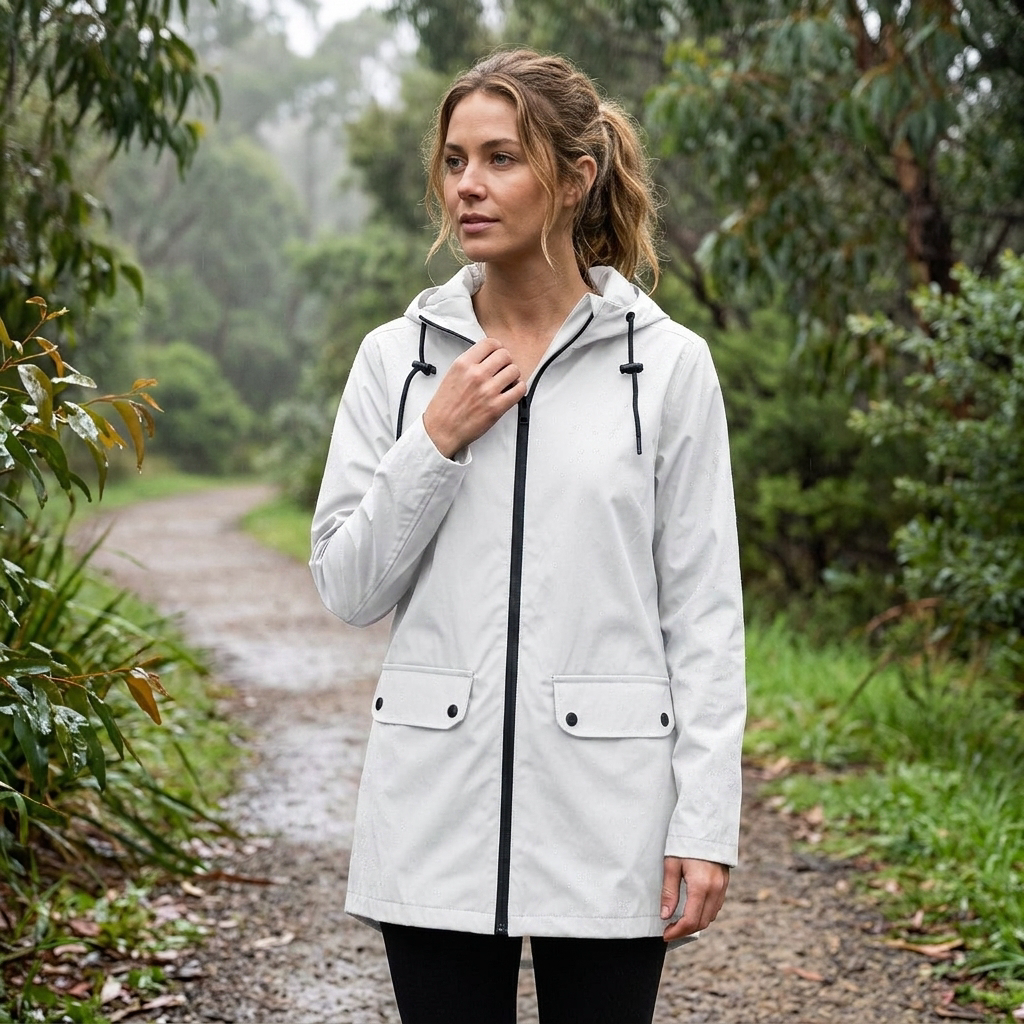 Women's Rain Jacket Hooded Long | Zip Front