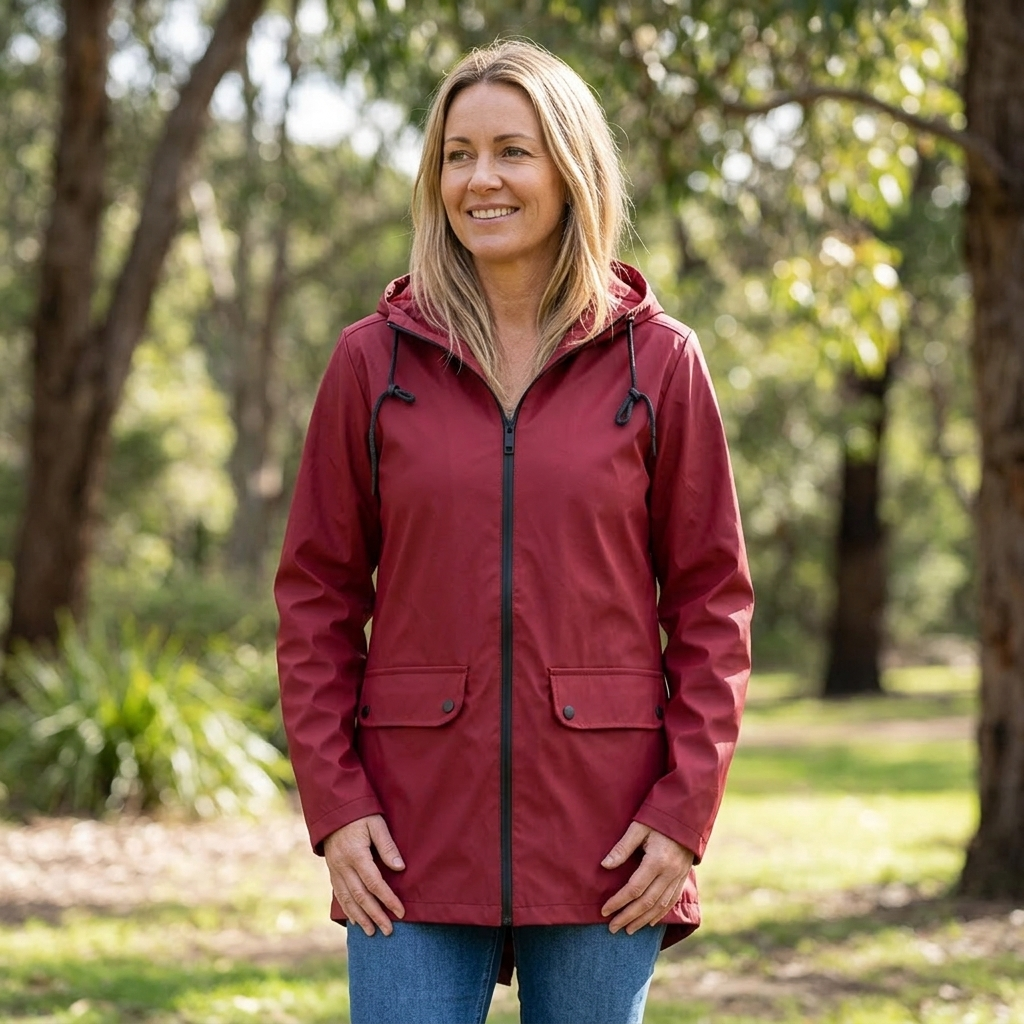 Women's Rain Jacket Hooded Long | Zip Front