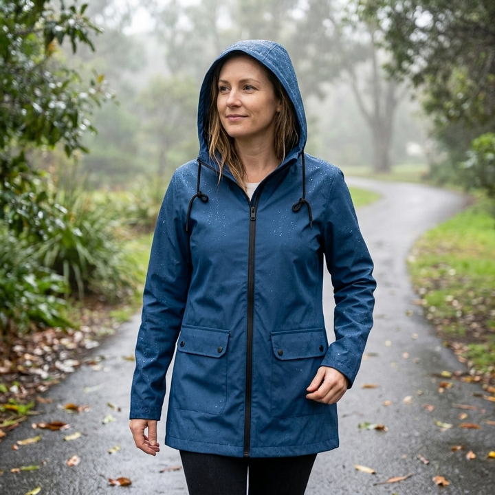 Women's Rain Jacket Hooded Long | Zip Front