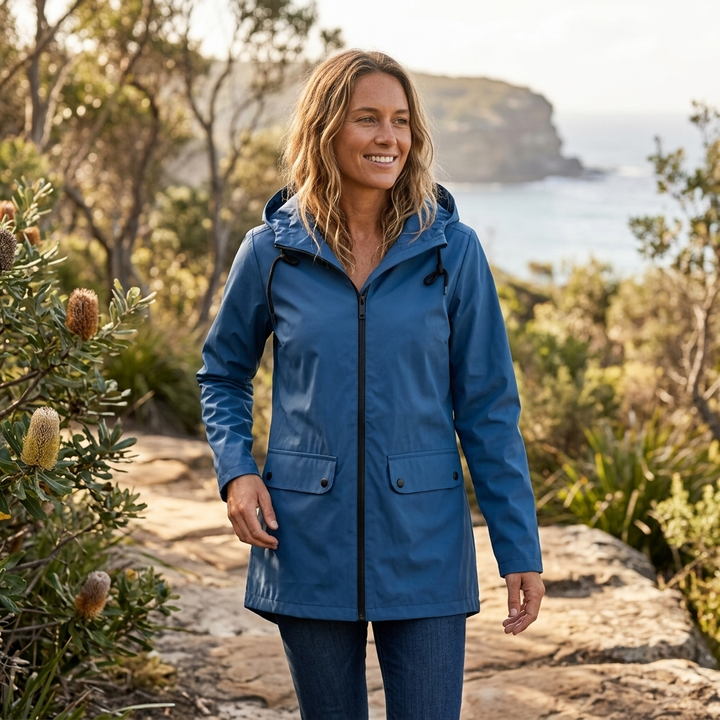 Women's Rain Jacket Hooded Long | Zip Front
