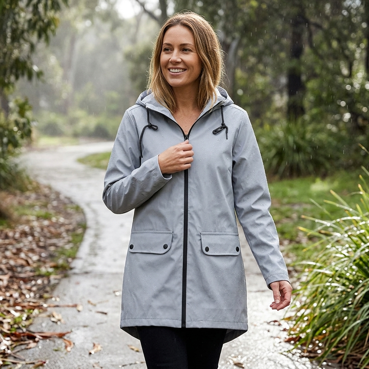 Women's Rain Jacket Hooded Long | Zip Front