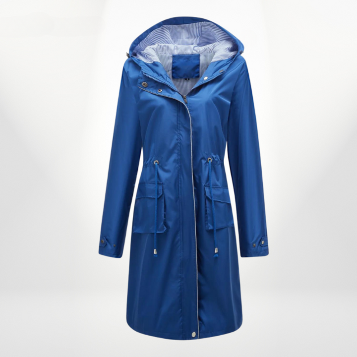 Women's Rain Jacket Long with Hood & Drawstring Waist | Zip Up