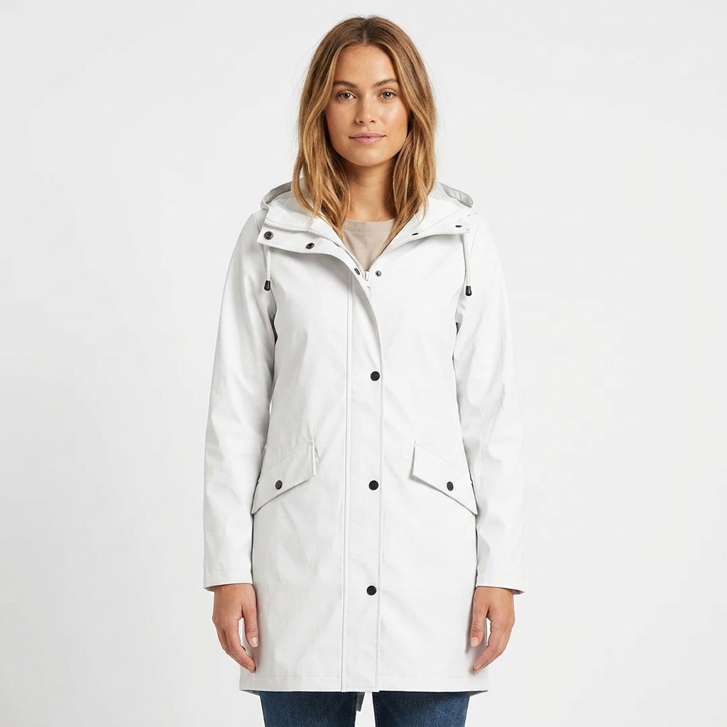 Women's Rain Jacket with Drawstring Hood & Snap Buttons | Long