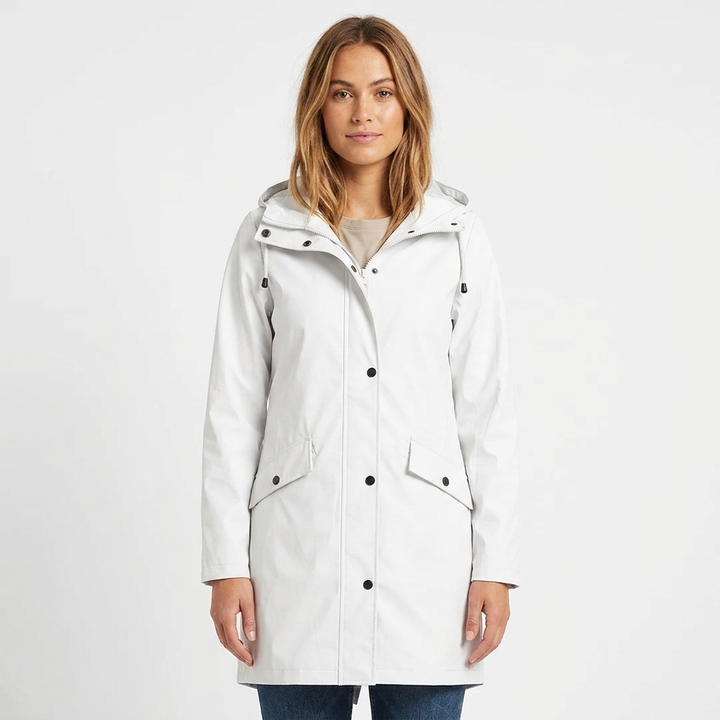 Women's Rain Jacket with Drawstring Hood & Snap Buttons | Long