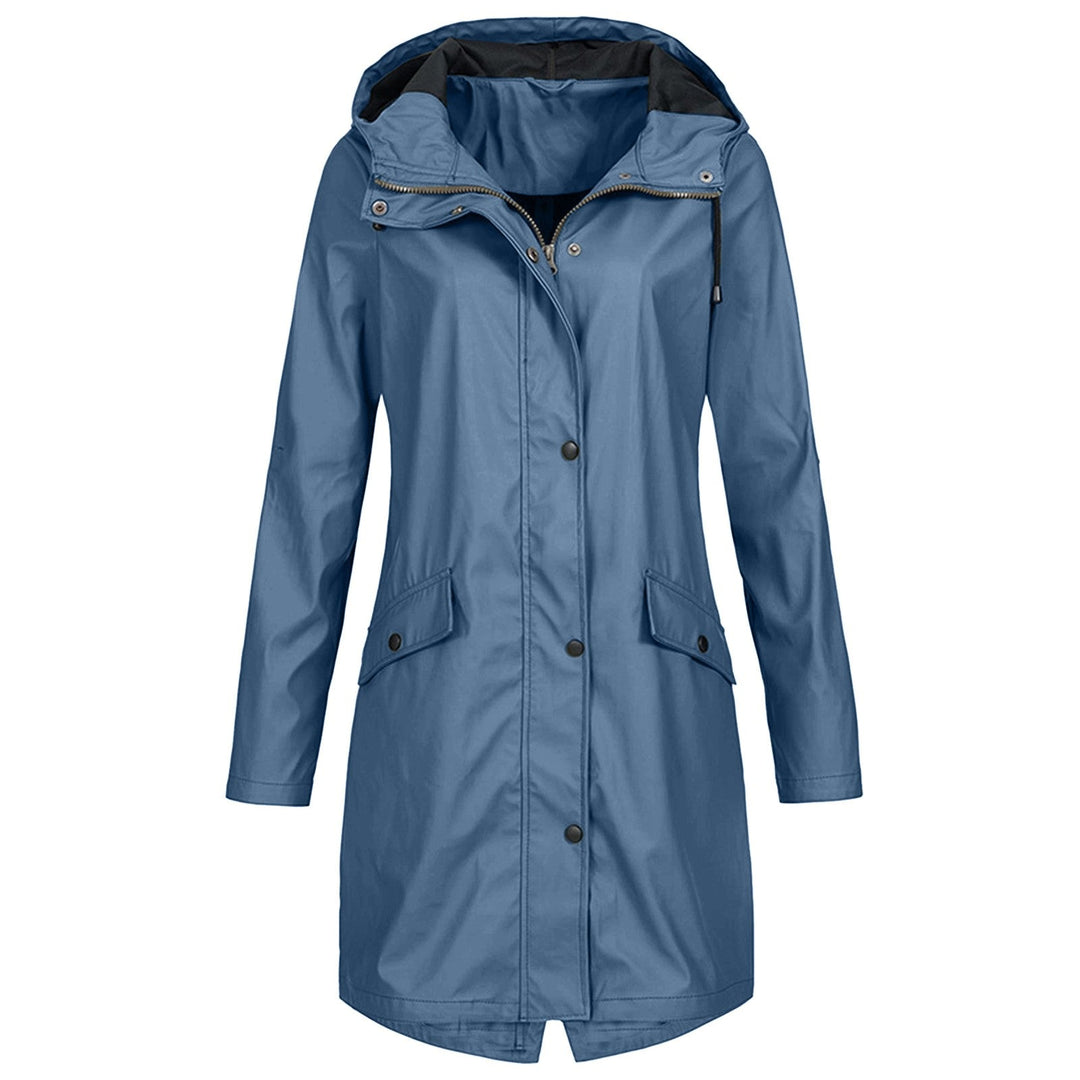 Women's Rain Jacket with Drawstring Hood & Snap Buttons | Long