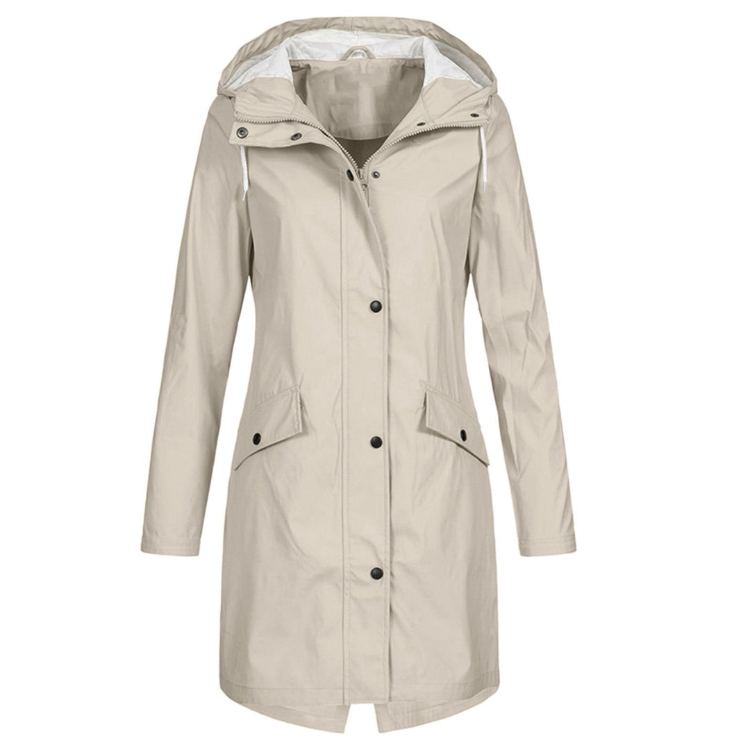 Women's Rain Jacket with Drawstring Hood & Snap Buttons | Long