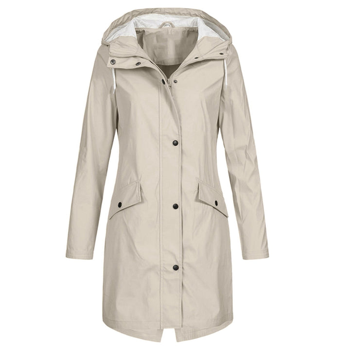 Women's Rain Jacket with Drawstring Hood & Snap Buttons | Long