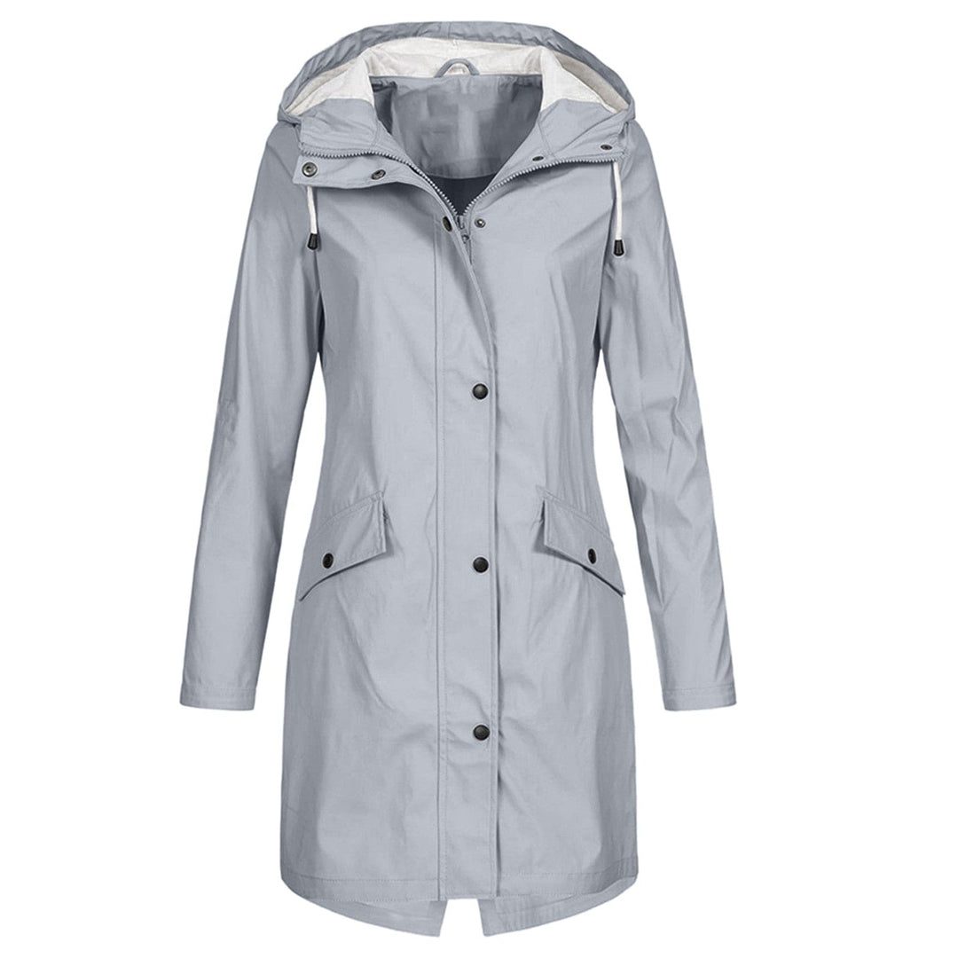 Women's Rain Jacket with Drawstring Hood & Snap Buttons | Long