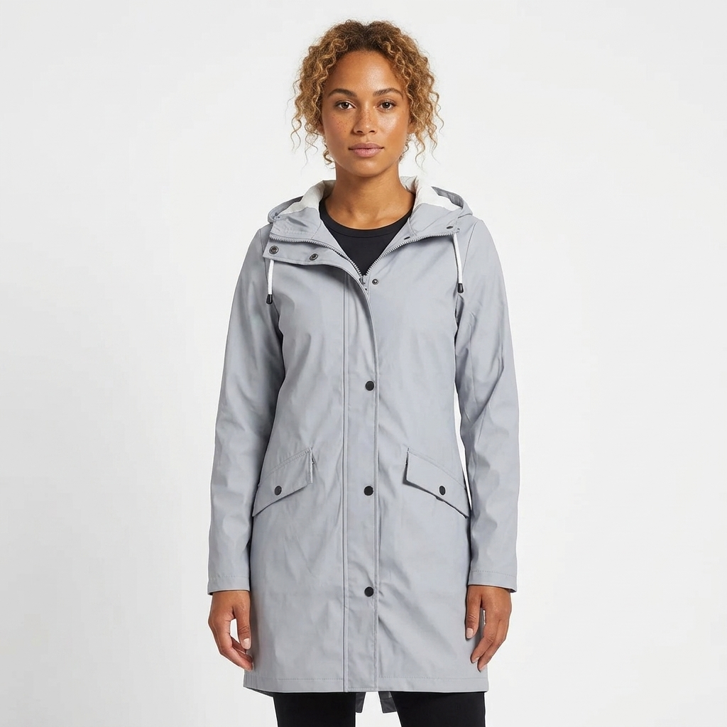 Women's Rain Jacket with Drawstring Hood & Snap Buttons | Long