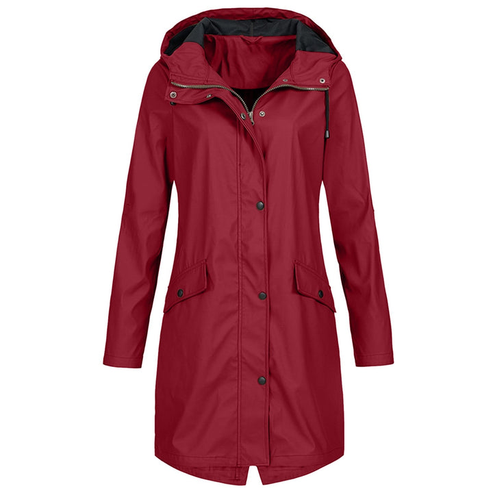 Women's Rain Jacket with Drawstring Hood & Snap Buttons | Long