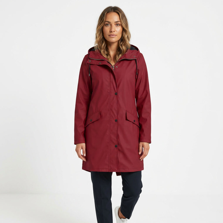 Women's Rain Jacket with Drawstring Hood & Snap Buttons | Long