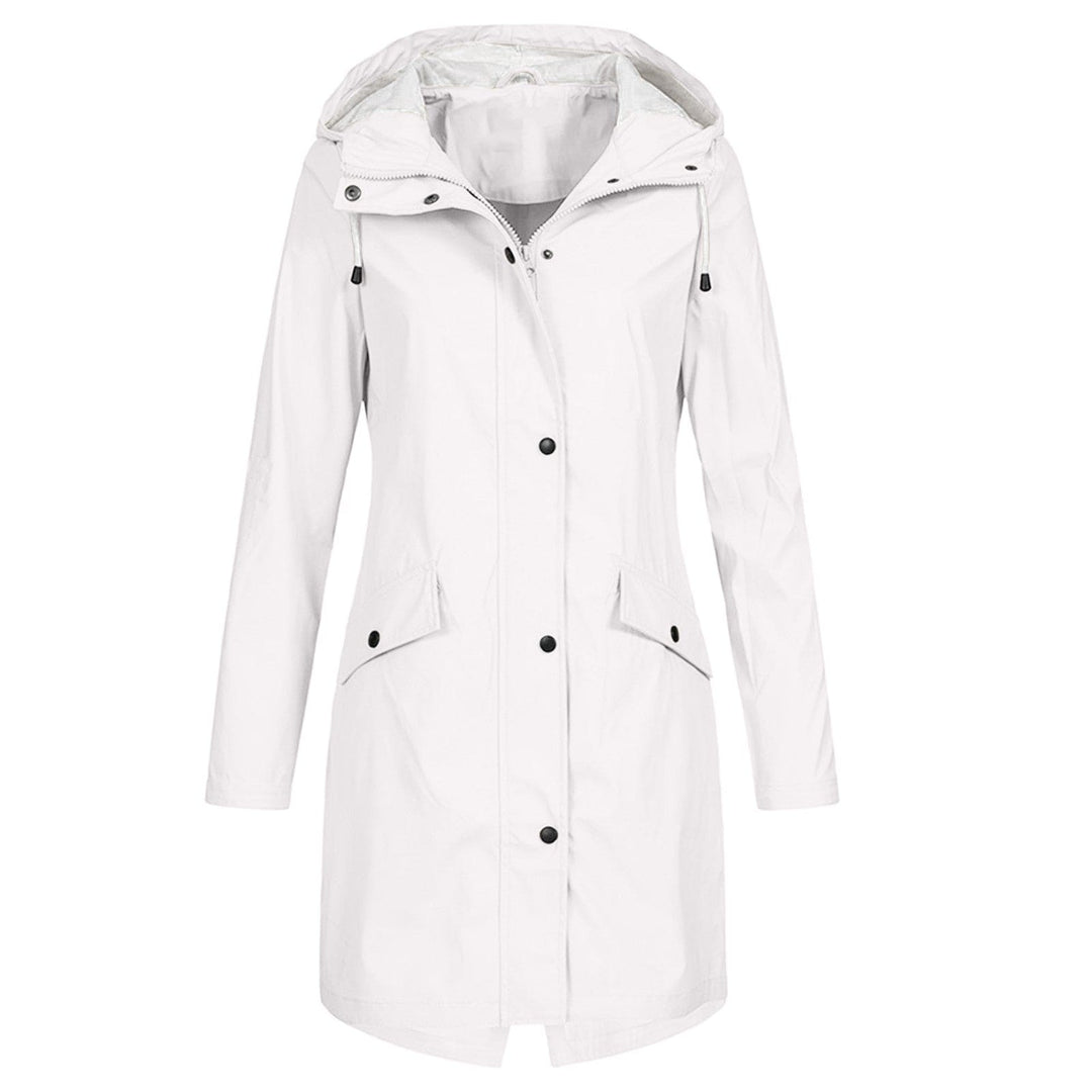 Women's Rain Jacket with Drawstring Hood & Snap Buttons | Long