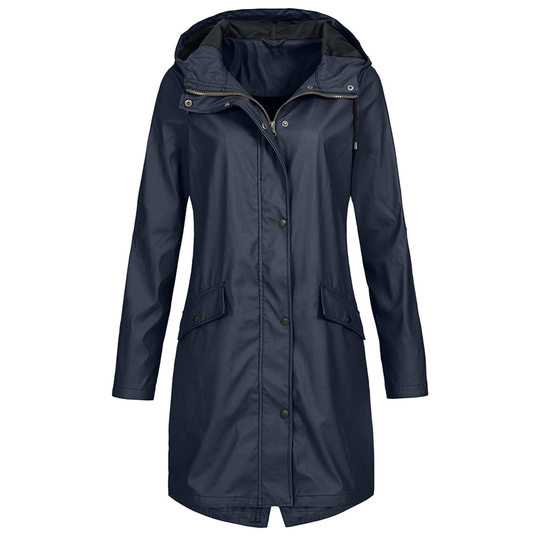 Women's Rain Jacket with Drawstring Hood & Snap Buttons | Long