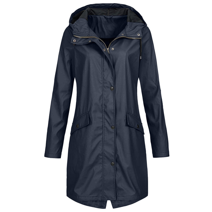 Women's Rain Jacket with Drawstring Hood & Snap Buttons | Long