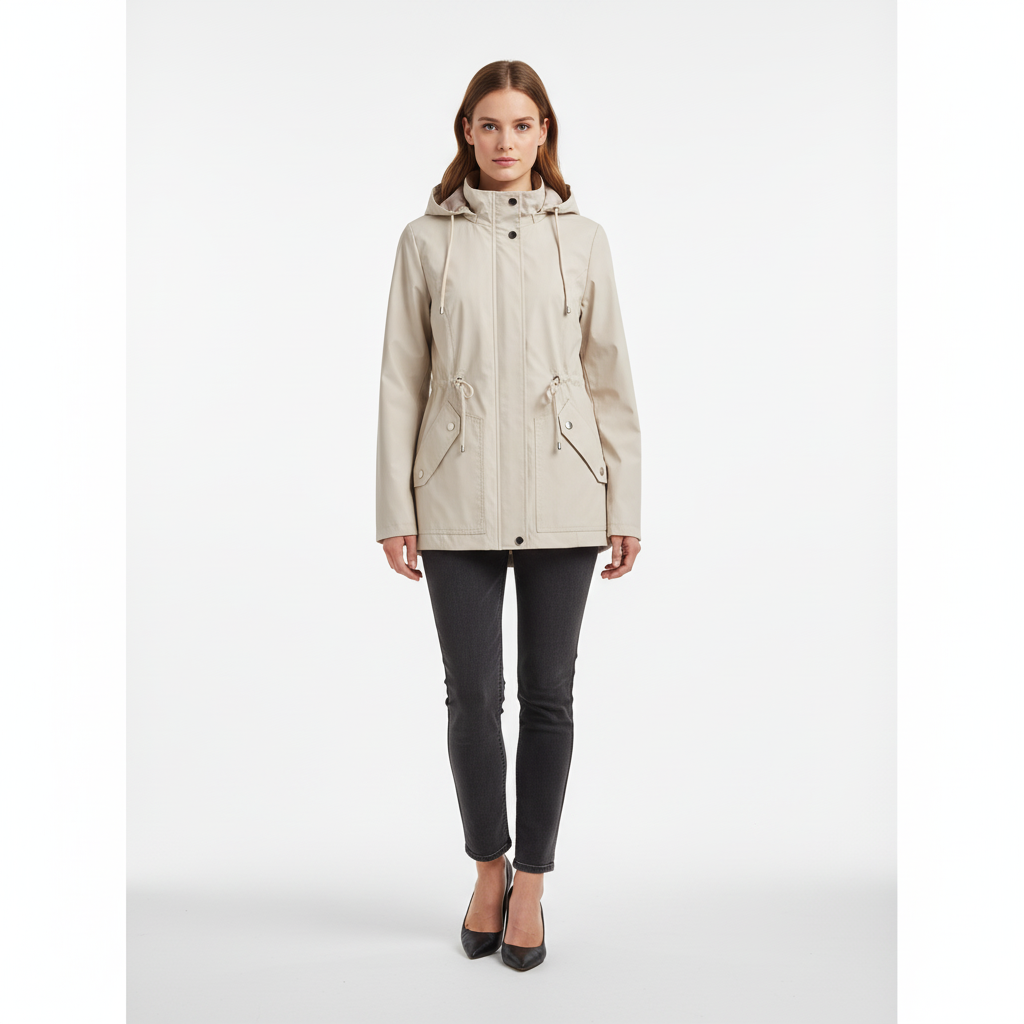 Women's Rain Jacket with Drawstring & Pockets | Hooded
