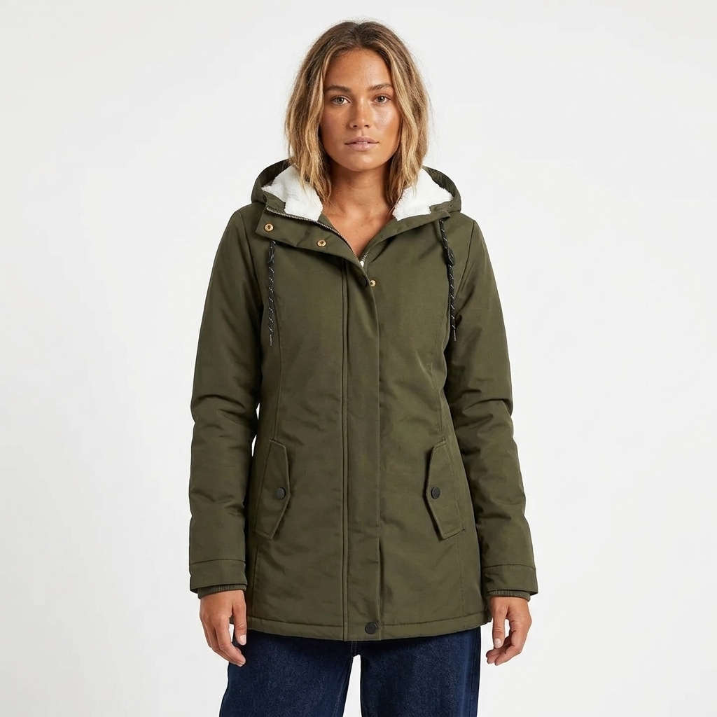 Women's Rain Jacket with Lining & Elastic Waistband | Hooded