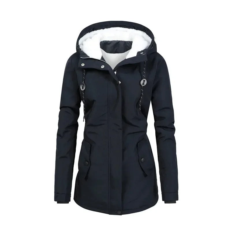 Women's Rain Jacket with Lining & Elastic Waistband | Hooded