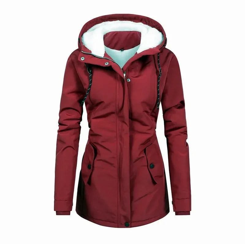 Women's Rain Jacket with Lining & Elastic Waistband | Hooded