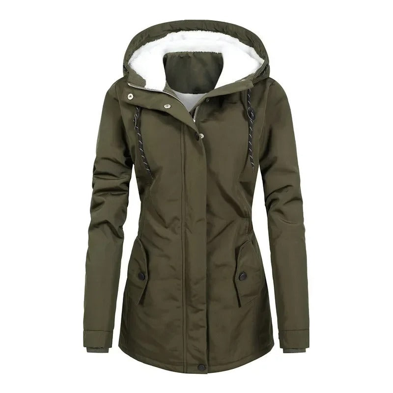 Women's Rain Jacket with Lining & Elastic Waistband | Hooded
