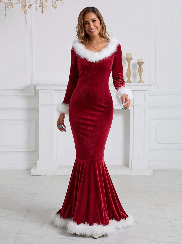 Women’s Red Christmas Dress with Long Sleeves | Maxi