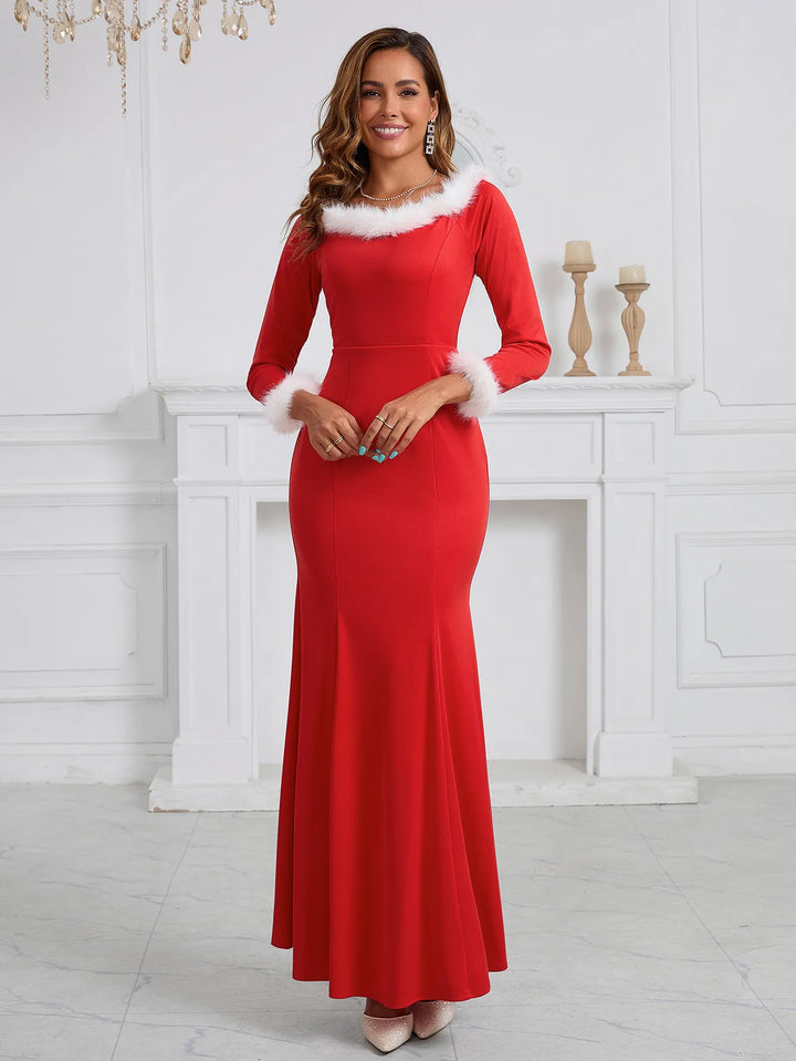 Women’s Red Christmas Dress with Long Sleeves | Maxi