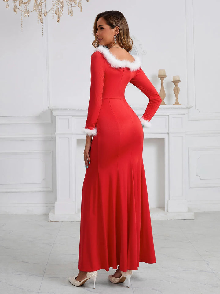 Women’s Red Christmas Dress with Long Sleeves | Maxi