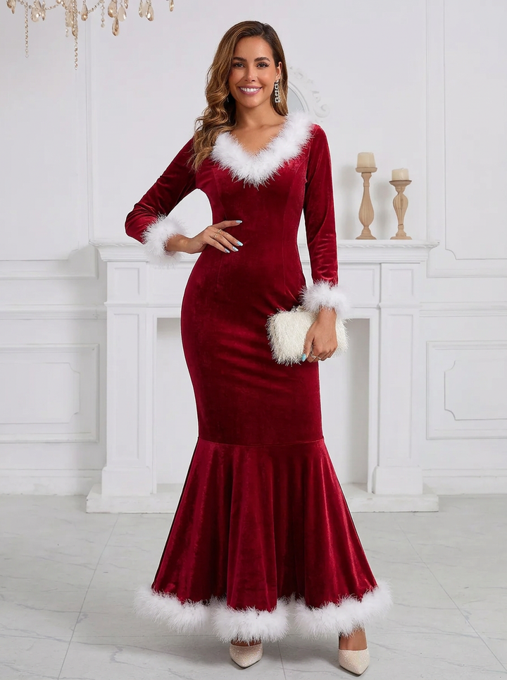 Women’s Red Christmas Dress with Long Sleeves | Maxi