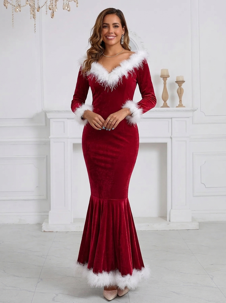 Women’s Red Christmas Dress with Long Sleeves | Maxi