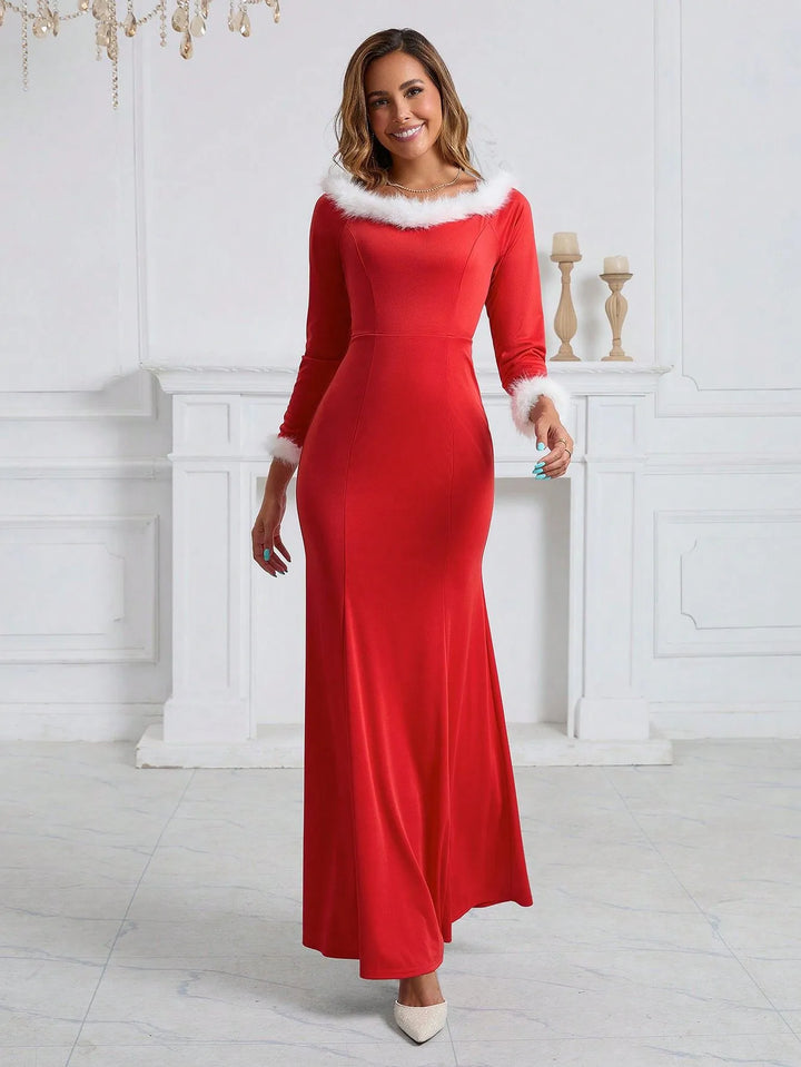 Women’s Red Christmas Dress with Long Sleeves | Maxi