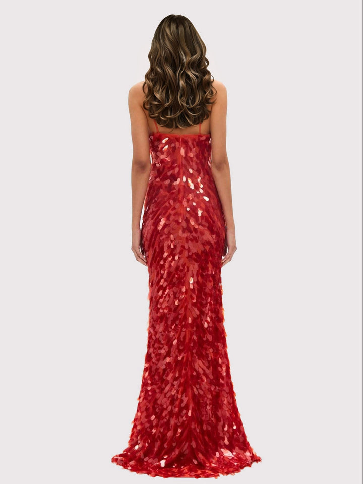 Women's Red Dress Sequin with V-Neck | Evening