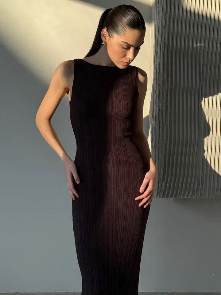 Women's Ribbed Maxi Dress with Round Neck | Sleeveless