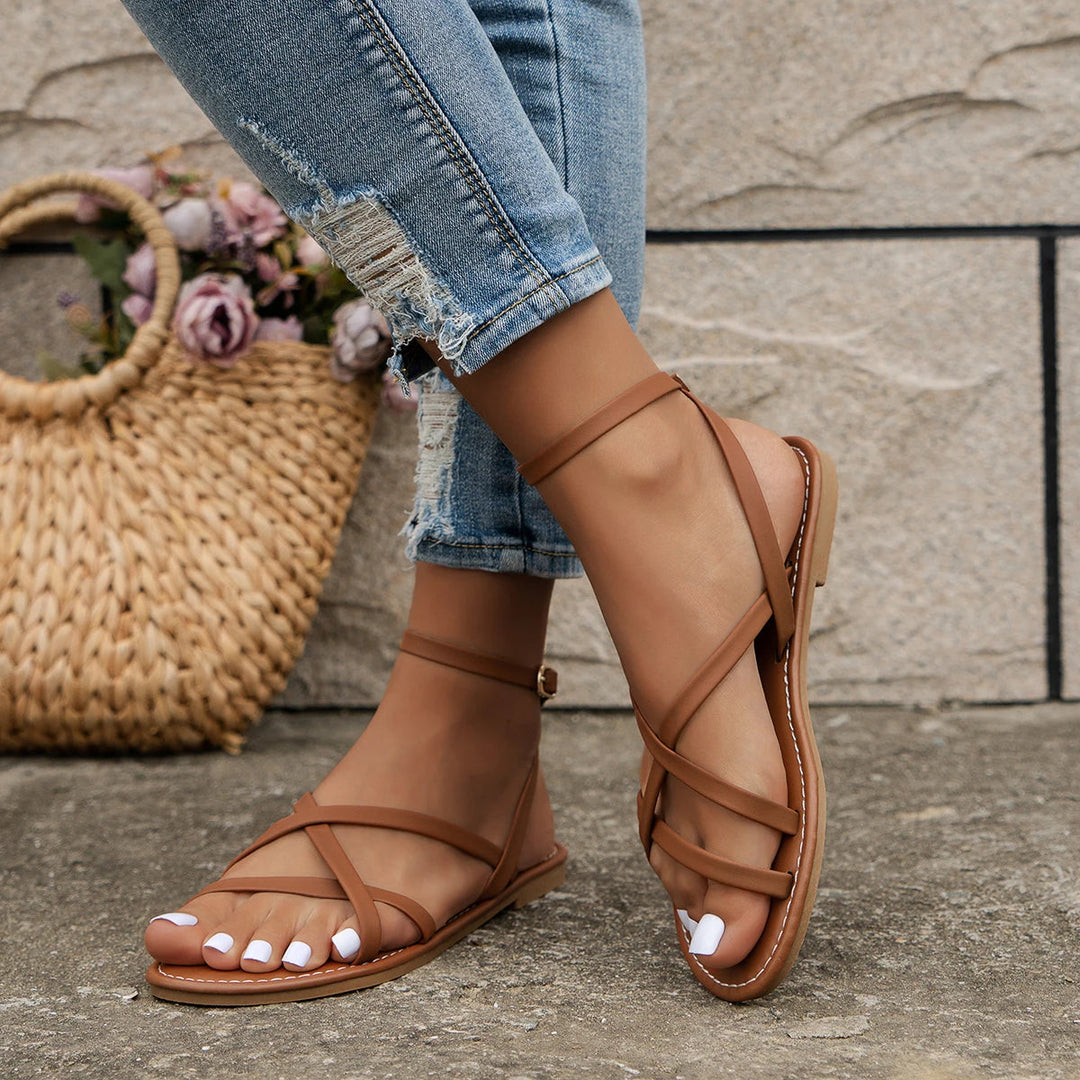 Women's Sandals Cross Strap | Flat Ankle Buckle