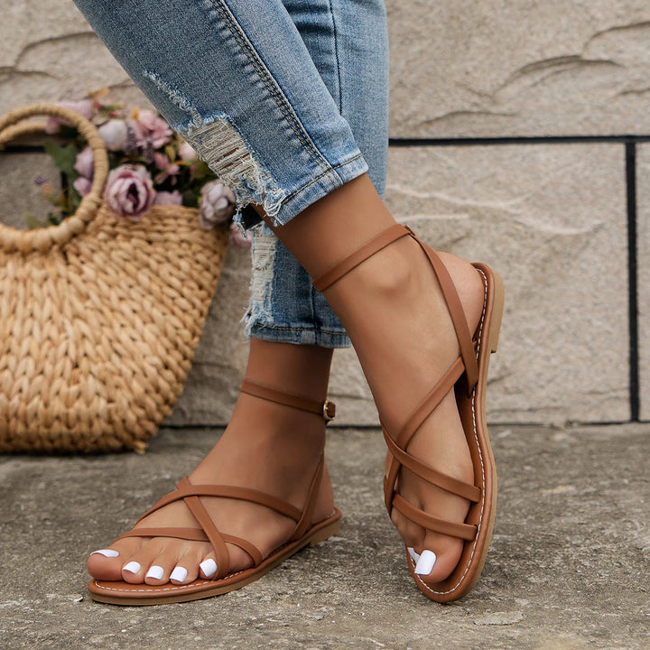 Women's Sandals Cross Strap | Flat Ankle Buckle