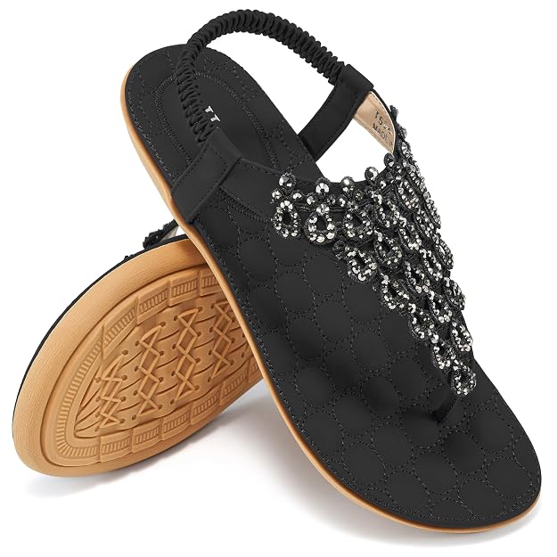 Women’s Sandals Flat Thong with Beads | Elastic Slingback