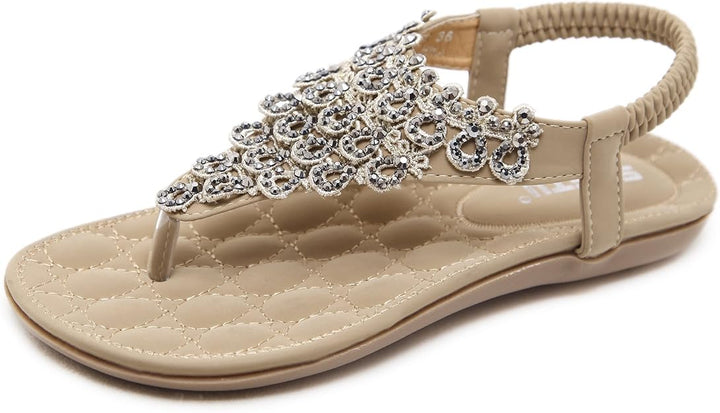 Women’s Sandals Flat Thong with Beads | Elastic Slingback