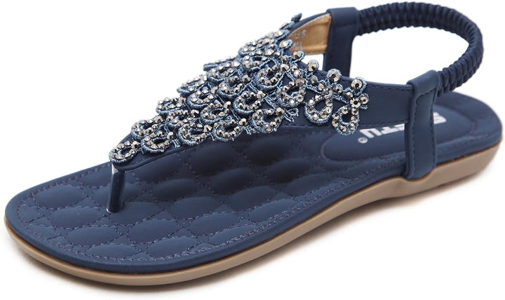 Women’s Sandals Flat Thong with Beads | Elastic Slingback