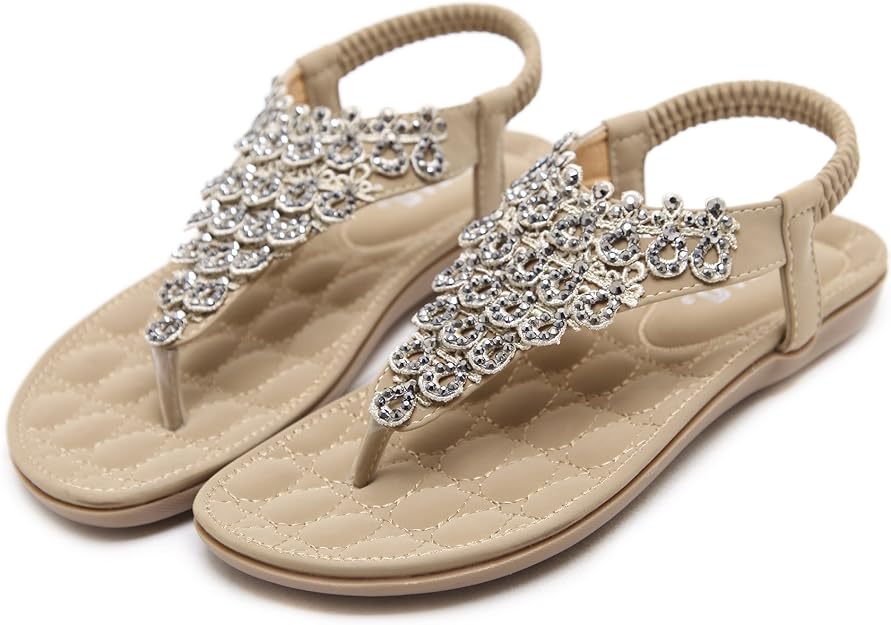 Women’s Sandals Flat Thong with Beads | Elastic Slingback