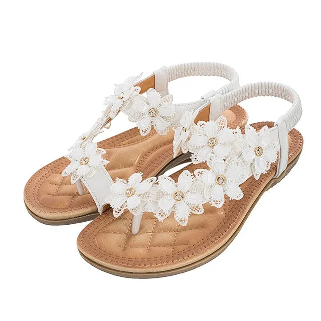 Women’s Sandals Flat Thong with Flowers | Elastic Slingback