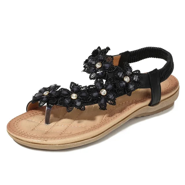 Women’s Sandals Flat Thong with Flowers | Elastic Slingback