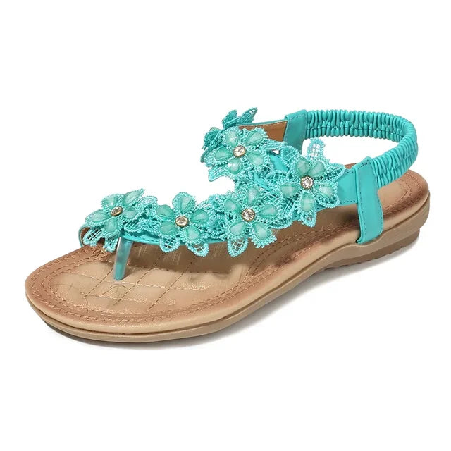 Women’s Sandals Flat Thong with Flowers | Elastic Slingback