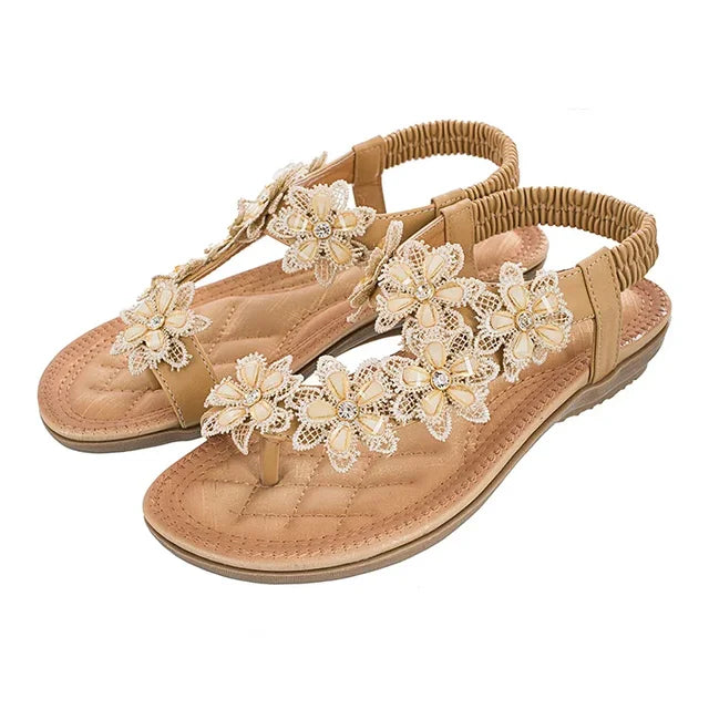 Women’s Sandals Flat Thong with Flowers | Elastic Slingback