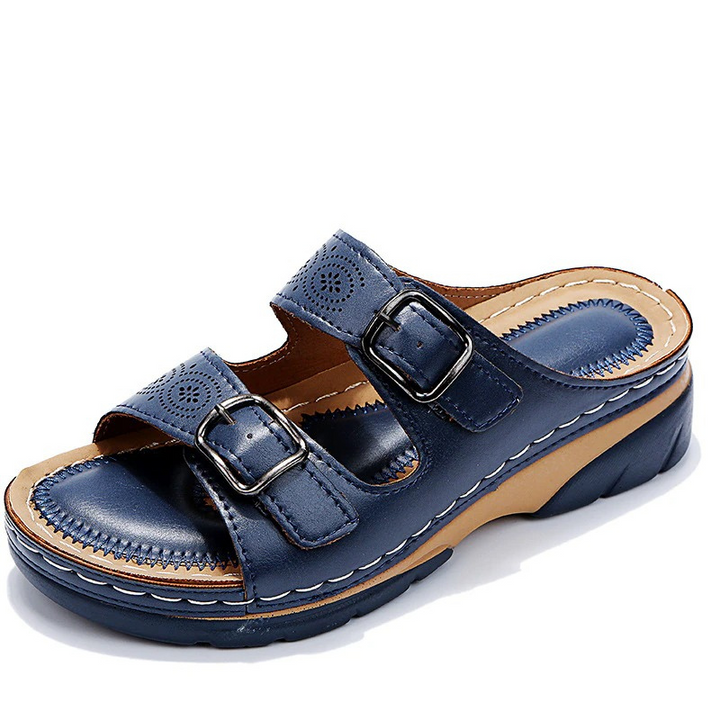 Women’s Sandals Slip On with Double Buckle & Cut Out | Wedge