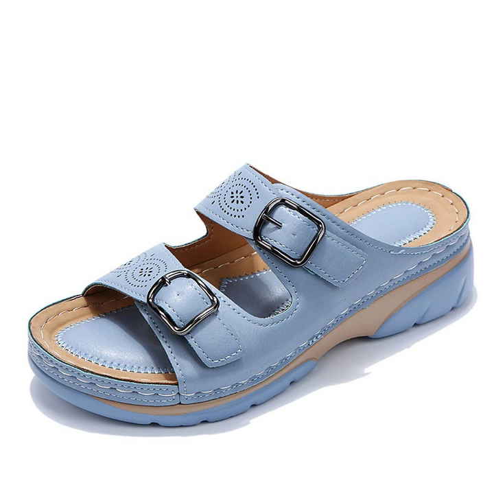 Women’s Sandals Slip On with Double Buckle & Cut Out | Wedge