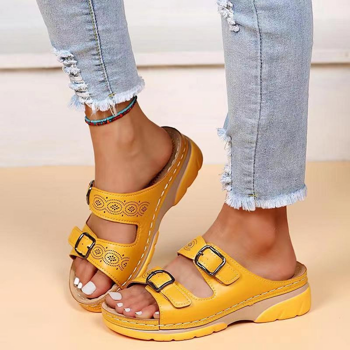 Women’s Sandals Slip On with Double Buckle & Cut Out | Wedge