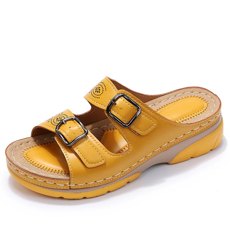Women’s Sandals Slip On with Double Buckle & Cut Out | Wedge